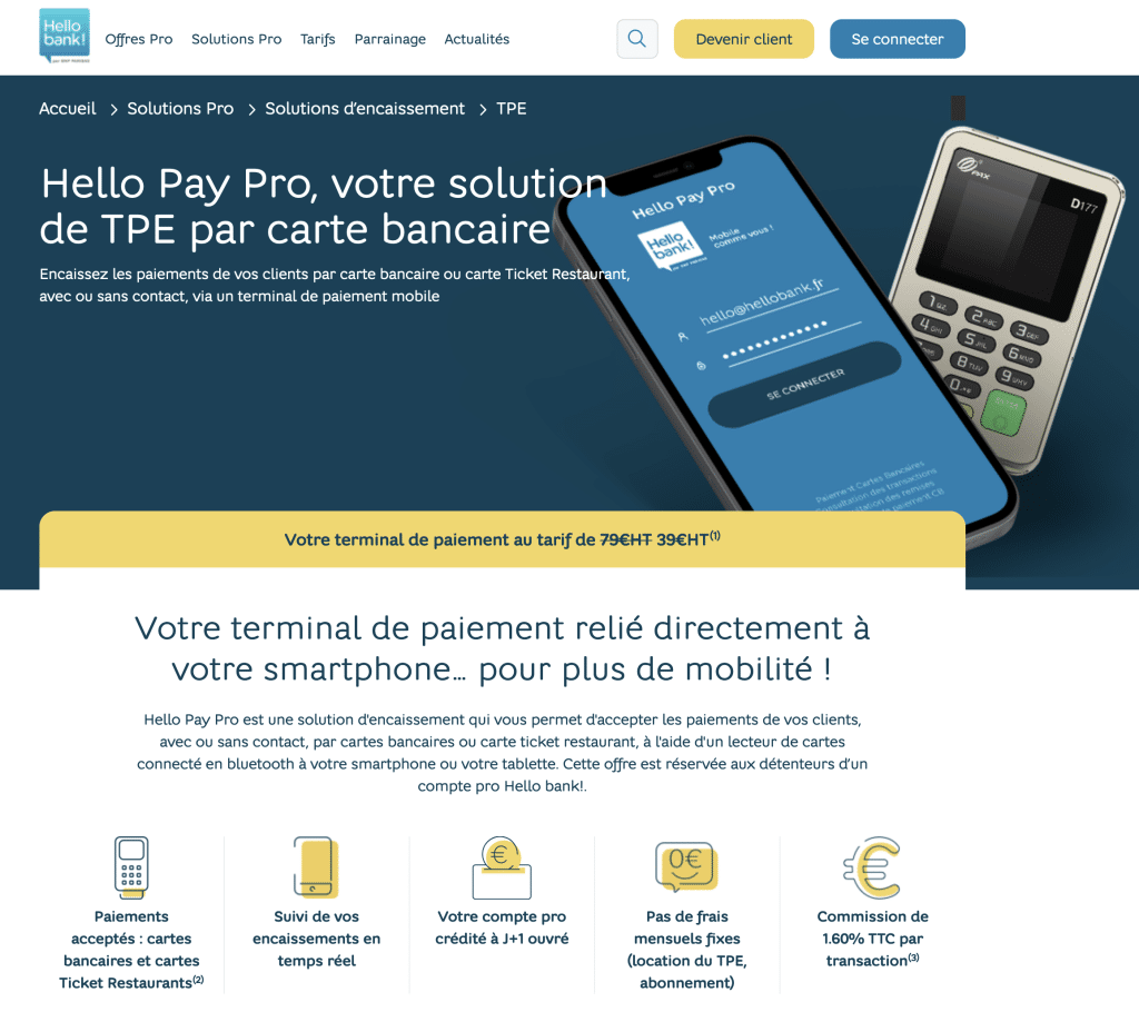 Hello Pay pro : Terminal de paiement Hello Bank Pro